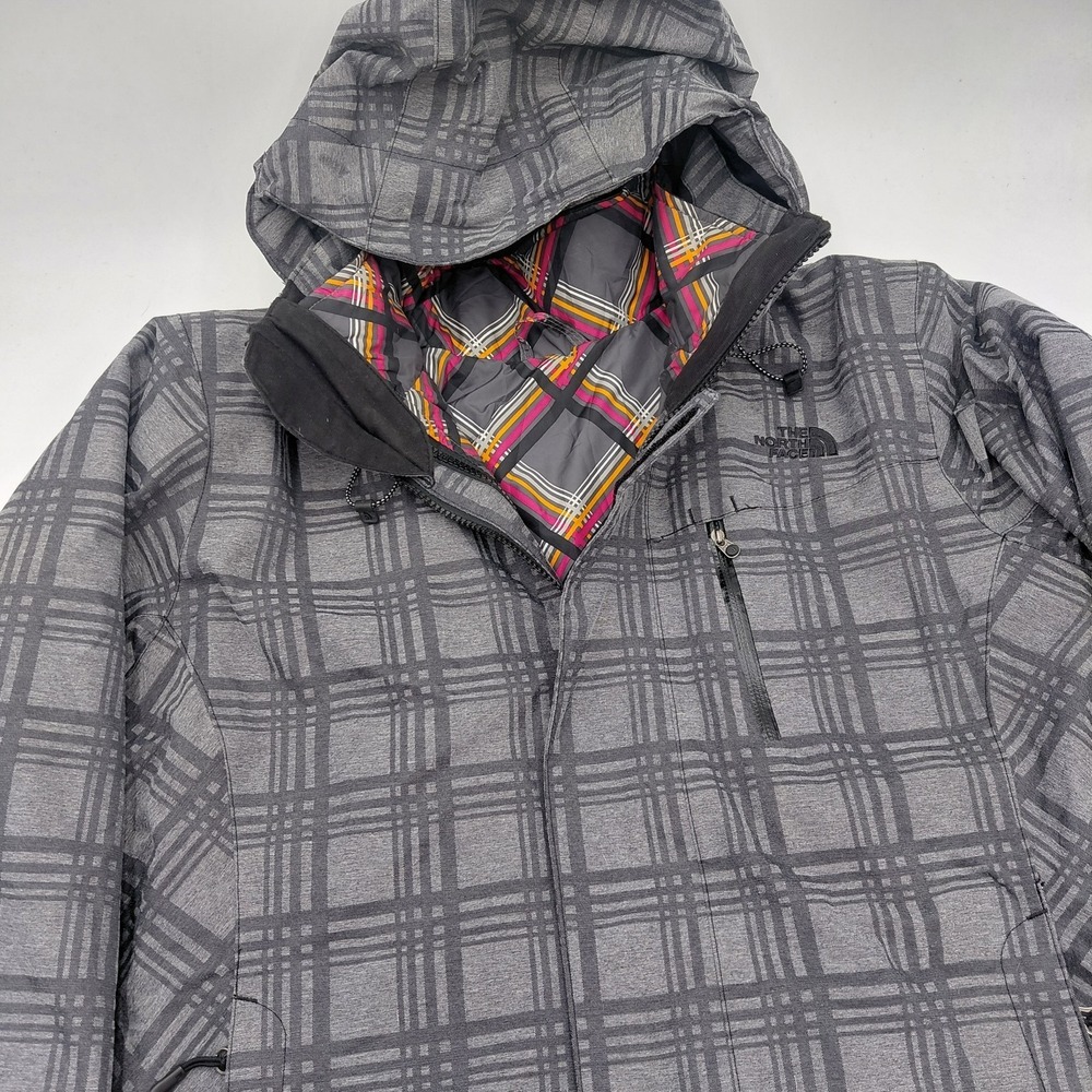 The North Face HyVent 3 in 1 Womens XL Gray Plaid Ski Snowboard Winter Jacket